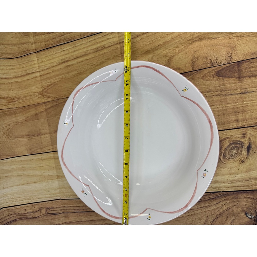 Bloomingdales Italy Ceramic Pasta Bowl White Pink Scalloped Floral 12.25 inch